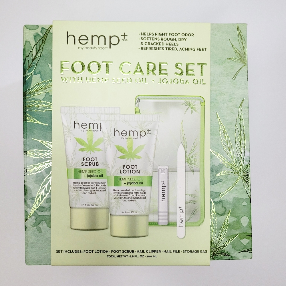 Hemp+ Body Foot Care 5 Piece Set Kit Hemp Seed Oil Jojoba Oil Pedicure Gift